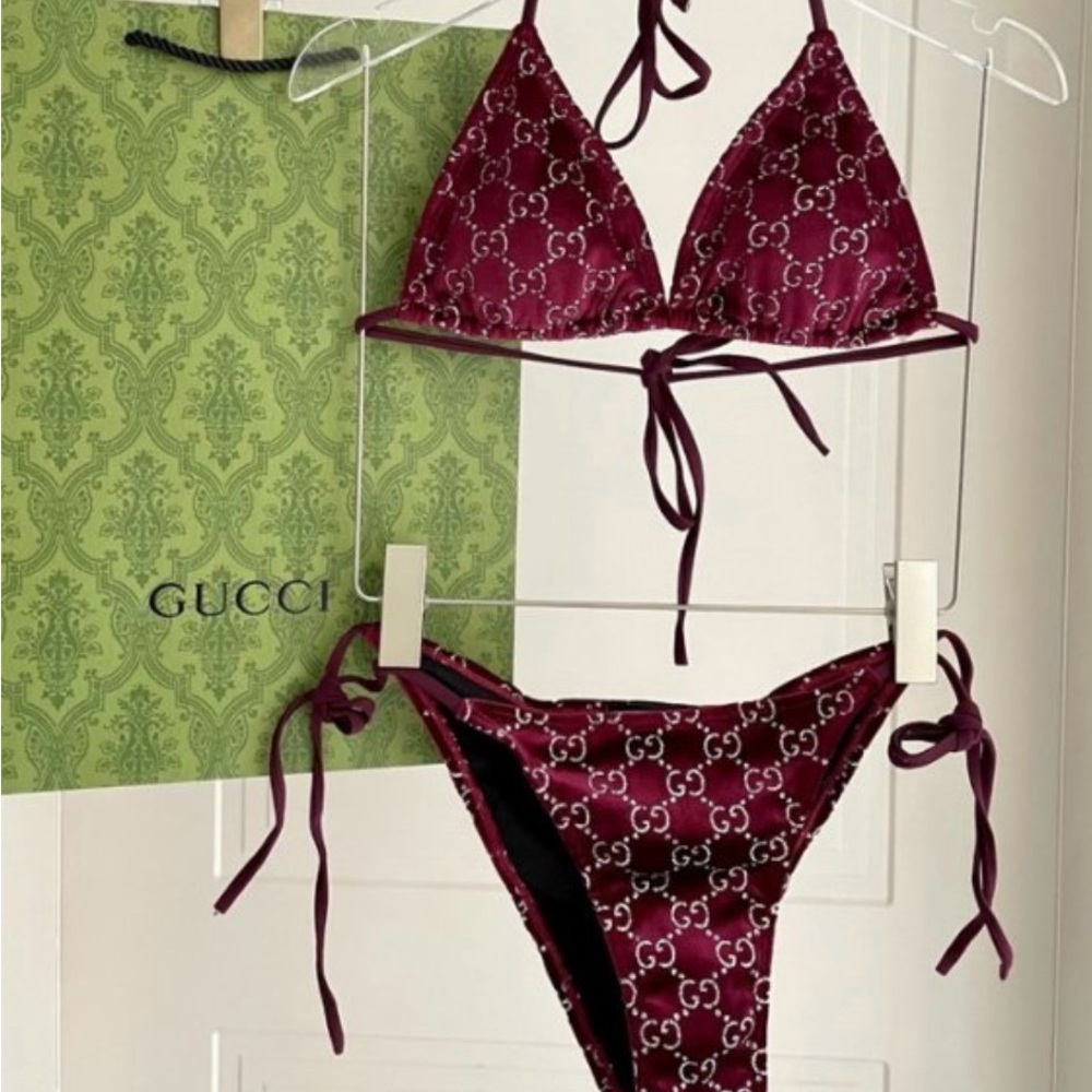 Gucci Red Monogram Bikini Set